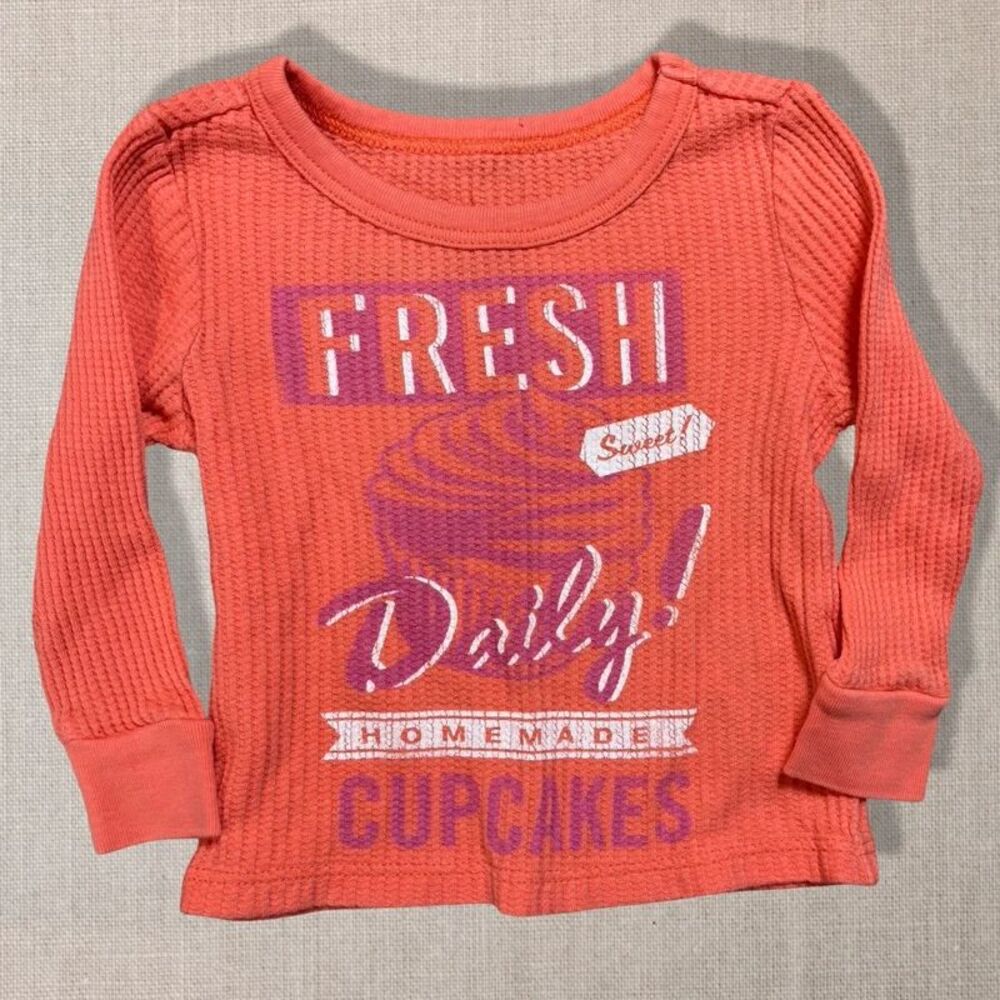 PEEK Baby Girls 3-6M Cupcake Graphic Thermal Waffle Knit Shirt Coral